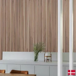 Nordic Acoustics Panneau Tasseau Bois<Panneaux muraux acoustiques décoratifs PREMIUM en placage bois véritable, couleur noyer sur MDF noir, 240x60 cm