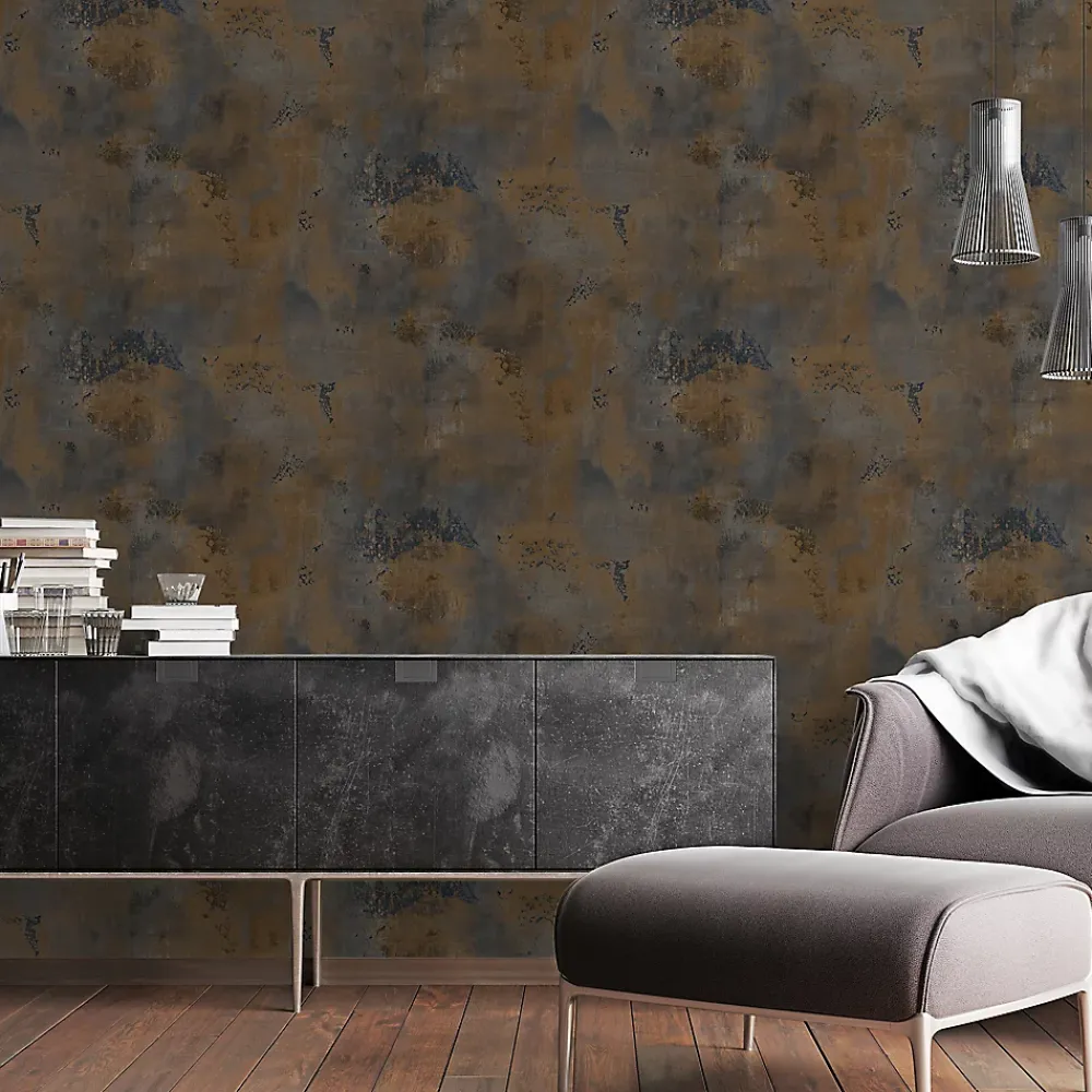 GoodHome Papier Peint<Papier peint à motif vinyle intissé Fuch effet béton bleu marine