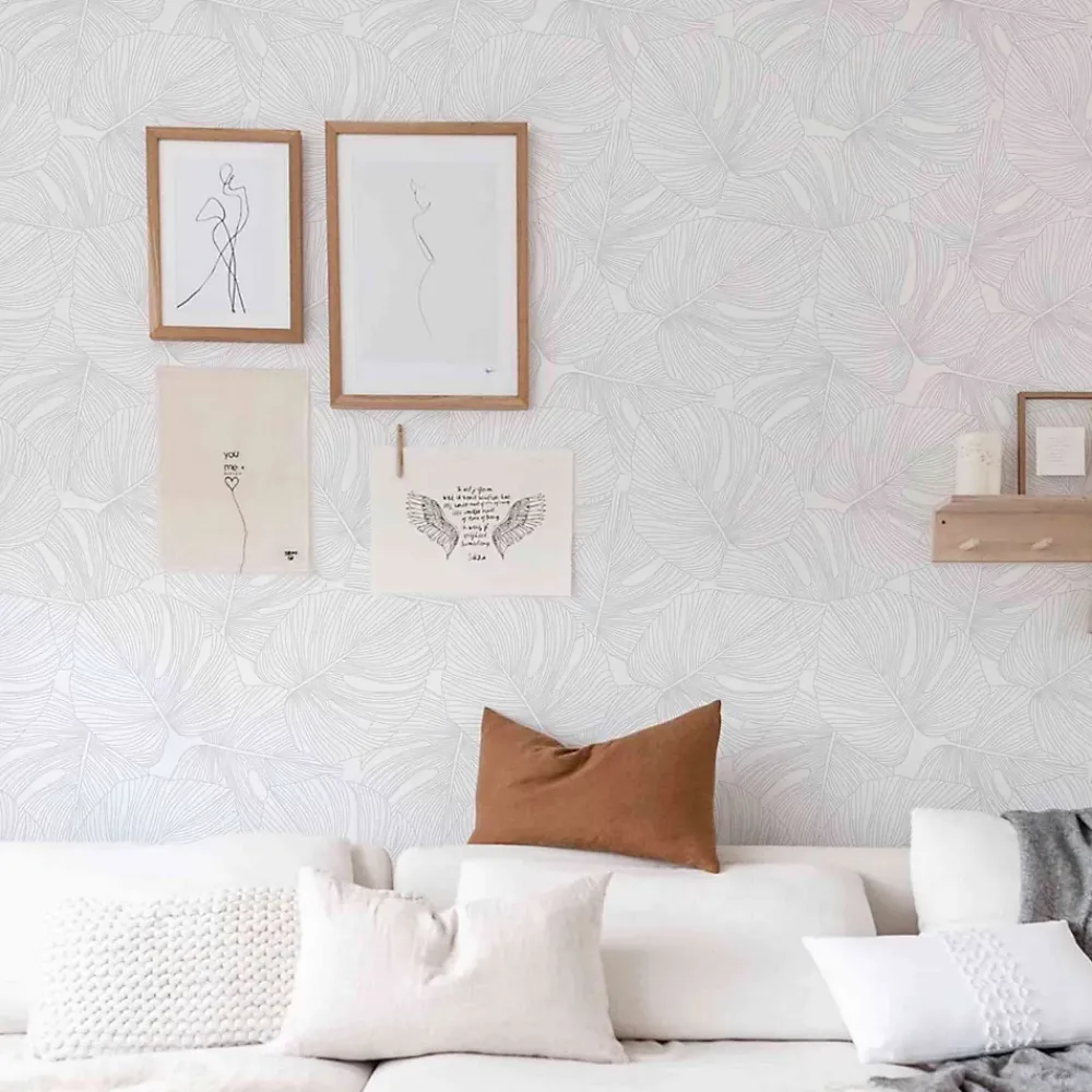 Decochic Papier Peint<Papier peint adhésif palmier gris et blanc en vinyle lavable et amovible - 1 rouleau 50x300 cm -