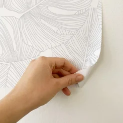 Decochic Papier Peint<Papier peint adhésif palmier gris et blanc en vinyle lavable et amovible - 1 rouleau 50x300 cm -