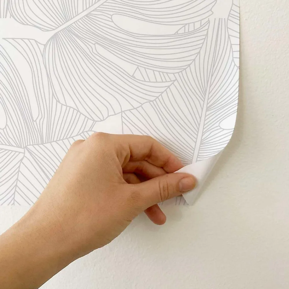 Decochic Papier Peint<Papier peint adhésif palmier gris et blanc en vinyle lavable et amovible - 1 rouleau 50x300 cm -