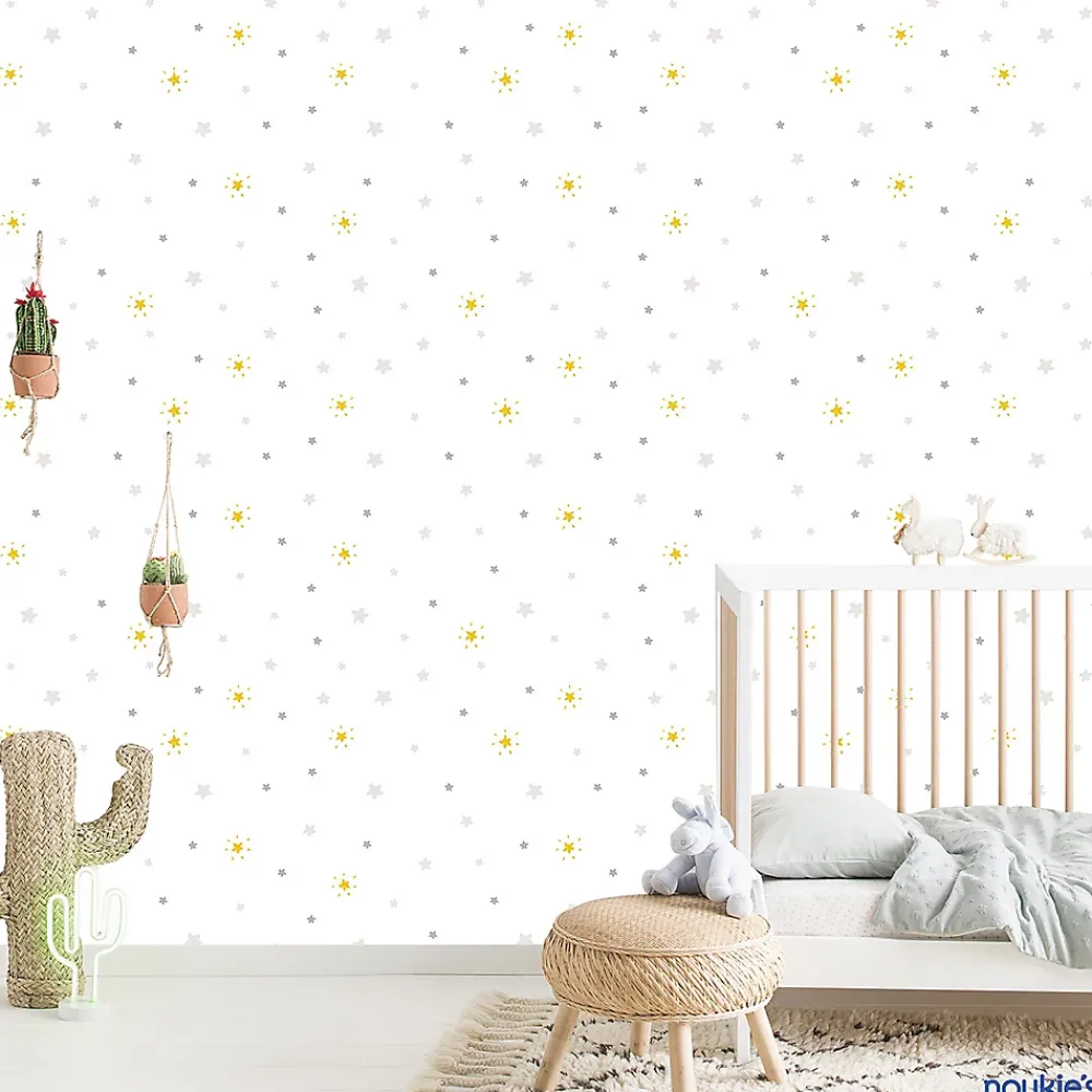 Lutèce Papier peint Babyland intissé étoiles argent et or- Papier Peint