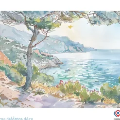 Ma Crédence Déco Papier peint Callanque de Cassis, Aquarelle 2 - Intissé - 400 cm - 280 cm - MaCrédenceDéco- Papier Peint Panoramique