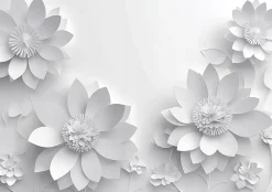 Wallarena Papier Peint Panoramique<Papier Peint 3D Gris Fleurs Fleuri Panoramique Intissé 350x250 cm - Colle Inclus - Moderne XXL Papier Peint por Chambre Salon