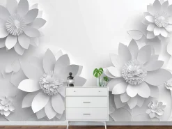 Wallarena Papier Peint Panoramique<Papier Peint 3D Gris Fleurs Fleuri Panoramique Intissé 350x250 cm - Colle Inclus - Moderne XXL Papier Peint por Chambre Salon