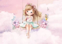 Wallarena Papier Peint Enfant Ballerine Nuages Rose Intissé Panoramique 350x250 cm - Colle Inclus - Chambre Enfant - Moderne Papier Peint- Papier Peint Panoramique