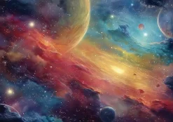 Wallarena Papier Peint Panoramique<Papier Peint Enfant Cosmos Planètes Intissé Panoramique 400x280 cm - Colle Inclus - Chambre Enfant - Moderne Papier Peint