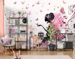 Wallarena Papier Peint Panoramique<Papier Peint Enfant Fée Papillons Rose Intissé Panoramique 350x250 cm - Colle Inclus - Chambre Enfant - Moderne Papier Peint