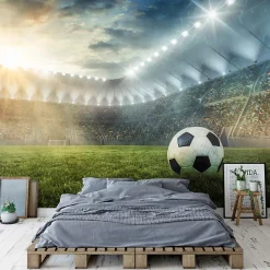 Wallarena Papier Peint Panoramique<Papier Peint Enfant Football Stade Intissé Panoramique 350x250 cm - Colle Inclus - Chambre Enfant - Moderne Trompe l'oeil