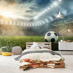 Wallarena Papier Peint Panoramique<Papier Peint Enfant Football Stade Intissé Panoramique 350x250 cm - Colle Inclus - Chambre Enfant - Moderne Trompe l'oeil