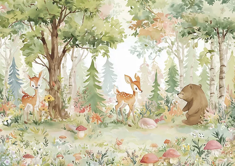 Wallarena Papier Peint Enfant Forêt Animaux Intissé Panoramique 400x280 cm - Colle Inclus - Chambre Enfant - Moderne Papier Peint- Papier Peint Panoramique
