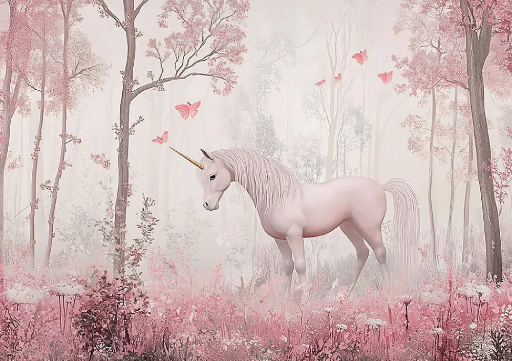 Wallarena Papier Peint Enfant Forêt Licorne Intissé Panoramique 350x250 cm - Colle Inclus - Moderne Papier Peint pour Chambre Enfant- Papier Peint Panoramique