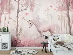 Wallarena Papier Peint Enfant Forêt Licorne Intissé Panoramique 350x250 cm - Colle Inclus - Moderne Papier Peint pour Chambre Enfant- Papier Peint Panoramique