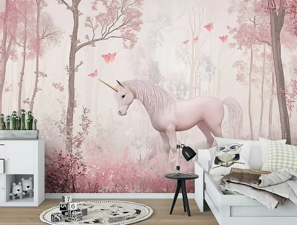 Wallarena Papier Peint Enfant Forêt Licorne Intissé Panoramique 350x250 cm - Colle Inclus - Moderne Papier Peint pour Chambre Enfant- Papier Peint Panoramique