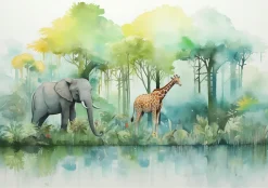 Wallarena Papier Peint Enfant Forêt Animaux Intissé Panoramique 300x210 cm - Colle Inclus - Chambre Enfant - Moderne Papier Peint- Papier Peint Panoramique
