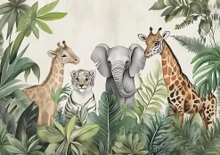 Wallarena Papier Peint Enfant Intissé Panoramique Pour Enfant Chhambre Jungle Animaux 250x175- Papier Peint Panoramique