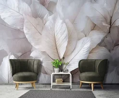 Wallarena Papier Peint Panoramique<Papier Peint Feuilles Abstrait 3D Gris Intissé Panoramique Pour Chambre Cuisine 400x280 cm