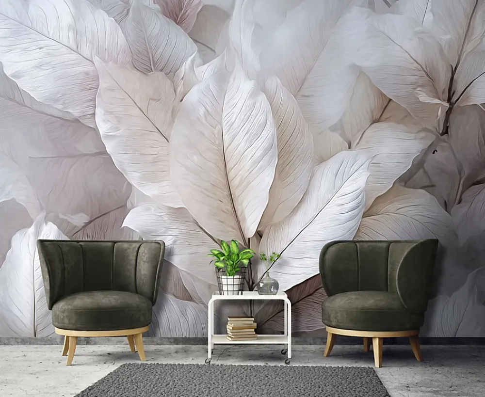 Wallarena Papier Peint Panoramique<Papier Peint Feuilles Abstrait 3D Gris Intissé Panoramique Pour Chambre Cuisine 400x280 cm