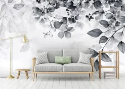 Wallarena Papier Peint Feuilles Noir et blanc Intissé Panoramique Pour Chambre Cuisine 350x250 cm- Papier Peint Panoramique