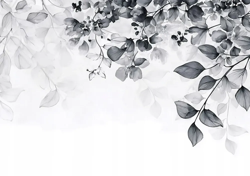 Wallarena Papier Peint Feuilles Noir et blanc Intissé Panoramique Pour Chambre Cuisine 400x280 cm- Papier Peint Panoramique