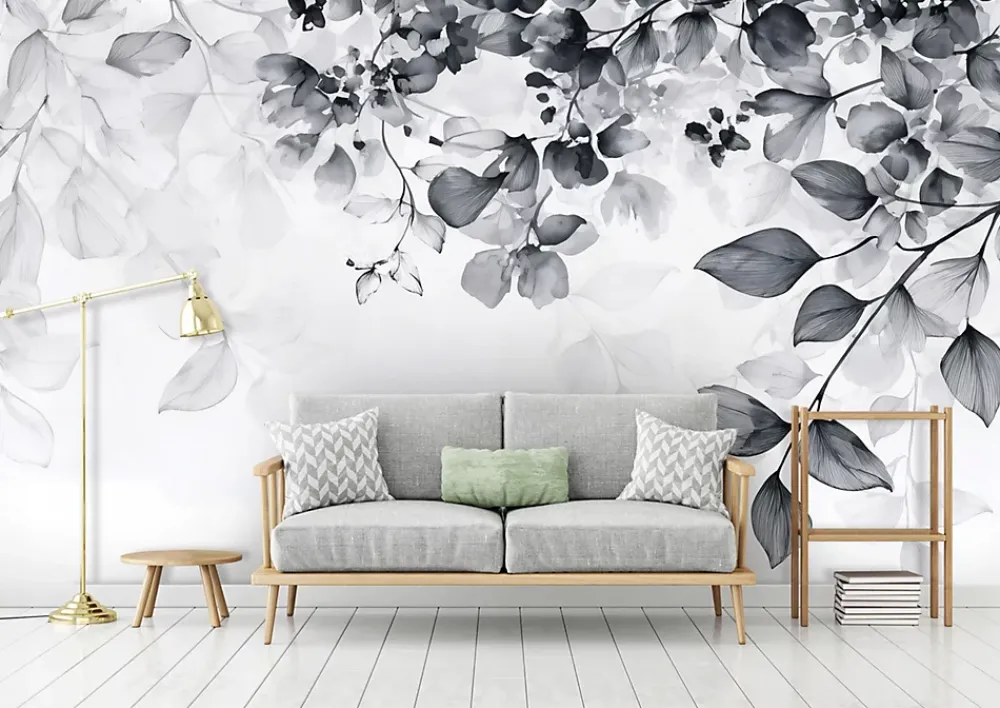 Wallarena Papier Peint Feuilles Noir et blanc Intissé Panoramique Pour Chambre Cuisine 400x280 cm- Papier Peint Panoramique