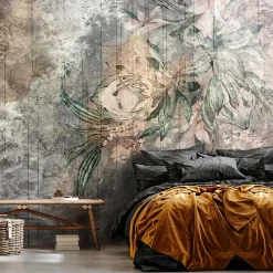 Wallarena Papier Peint Panoramique<Papier Peint Fleurs Feuilles Vintage Intissé Panoramique 400x280 cm - Colle Inclus - Chambre et Salon - Moderne Papier Peint