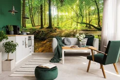 Wallarena Papier Peint Panoramique<Papier Peint Forêt Arbres Vert Nature Intissé Panoramique 350x250 cm - Colle Inclus - Chambre et Salon - Moderne Papier Peint