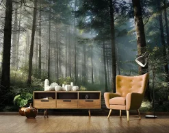 Wallarena Papier Peint Forêt Arbres Nature Intissé Panoramique Pour Chambre Cuisine 400x280 cm- Papier Peint Panoramique