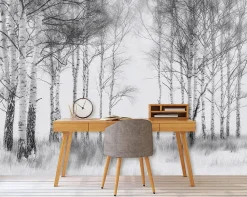 Wallarena Papier Peint Panoramique<Papier Peint Forêt Arbres Noir et blanc Intissé Panoramique Pour Chambre Cuisine 400x280 cm