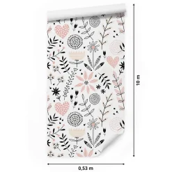 Muralo Papier Peint Intissé COEURS Brindilles Fleurs Feuilles Colorées Pour Chambre D'Enfant- Papier Peint
