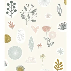Lutèce Papier peint intissé fleuri Les aventures Louise fleurs et feuillage rose L.1001 x l.53cm- Papier Peint