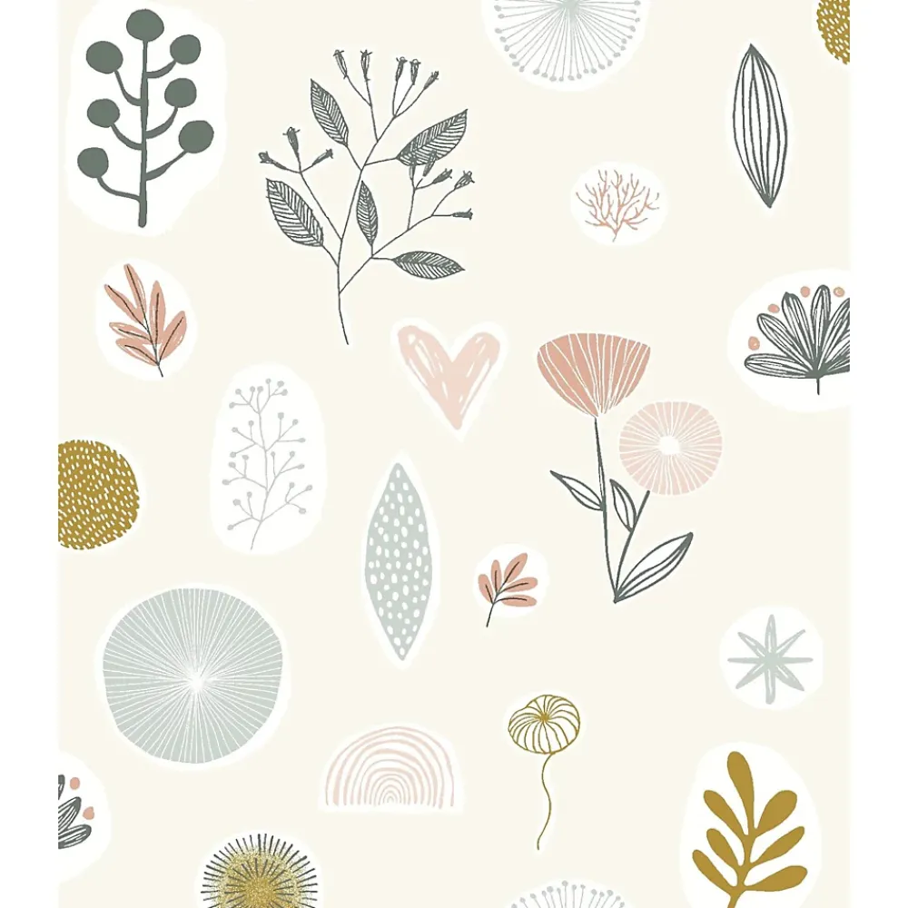 Lutèce Papier peint intissé fleuri Les aventures Louise fleurs et feuillage rose L.1001 x l.53cm- Papier Peint