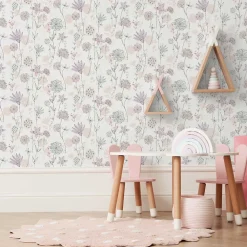 Lutèce Papier peint intissé fleuri Lavinia rose pastel L.1005 x l.53cm- Papier Peint