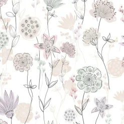 Lutèce Papier peint intissé fleuri Lavinia rose pastel L.1005 x l.53cm- Papier Peint