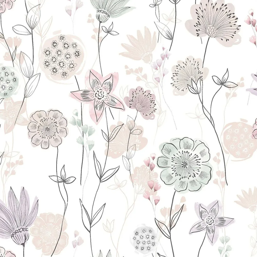 Lutèce Papier peint intissé fleuri Lavinia rose pastel L.1005 x l.53cm- Papier Peint