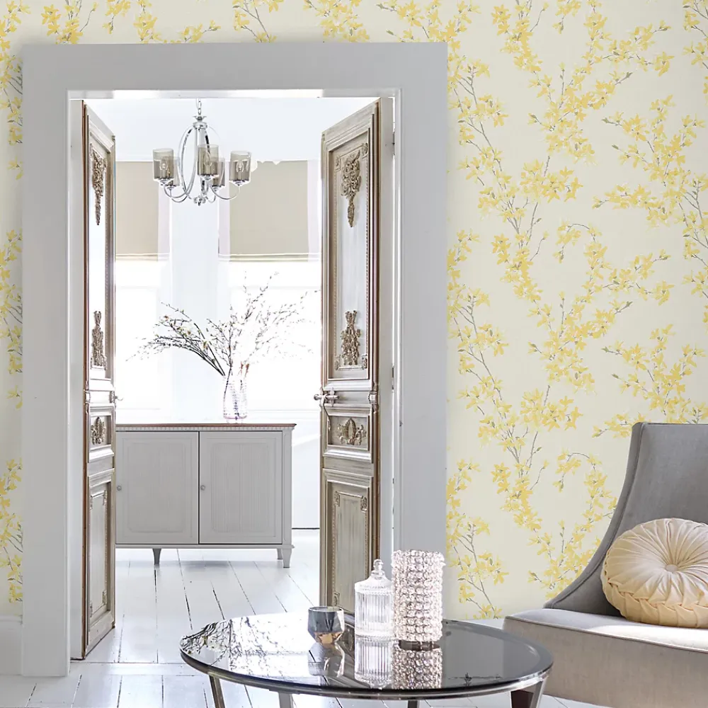 Laura Ashley Papier Peint<Papier peint intissé Forsythia imprimé fleurs jaune L.1000 x l.52cm