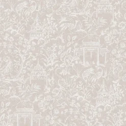 Lutece Papier peint intissé Jardin Secret mat et satiné toile de jouy, japonaise taupe l.1000 x l.53 cm- Papier Peint
