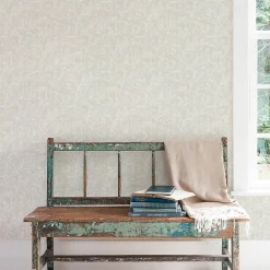 Lutece Papier peint intissé Jardin Secret mat et satiné toile de jouy, japonaise taupe l.1000 x l.53 cm- Papier Peint