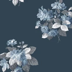 Lutece Papier peint intissé Jardin Secret mat et satiné fleurs bleu, bleu nuit l.1000 x l.53 cm- Papier Peint