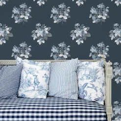 Lutece Papier peint intissé Jardin Secret mat et satiné fleurs bleu, bleu nuit l.1000 x l.53 cm- Papier Peint