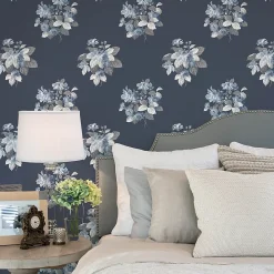Lutece Papier peint intissé Jardin Secret mat et satiné fleurs bleu, bleu nuit l.1000 x l.53 cm- Papier Peint