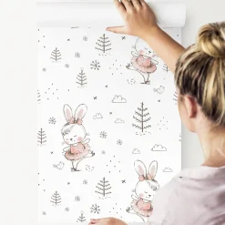 Muralo Papier Peint Intissé LAPINS Dansant Pour Chambre D'Enfant- Papier Peint