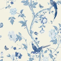 Laura Ashley Papier peint intissé Palace summer imprimé oiseaux, fleurs bleu L.1000 x l.52cm- Papier Peint