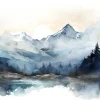 Wallarena Papier Peint Panoramique<Papier Peint Intissé Panoramique Montagnes Aquarelle 300x210 cm - Colle Inclus - Chambre et Salon - Bleu Blanc