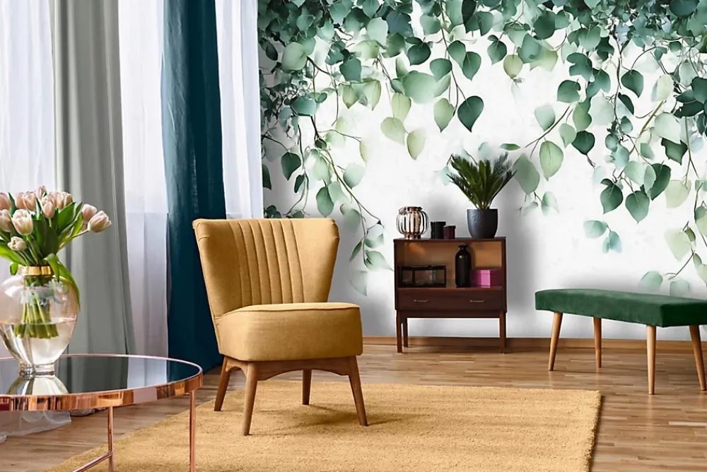 Wallarena Papier Peint Panoramique<Papier Peint Intissé Panoramique Feuilles Vert Nature 350x250 cm - Colle Inclus - Chambre et Salon - Moderne Papier Peint