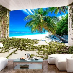 Planete Discount Papier peint intissé panoramique paysage beach and ivy 300x210 cm- Papier Peint Panoramique