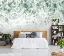 Wallarena Papier Peint Intissé Panoramique Feuilles Vert 400x280 cm - Colle Inclus - Colle Inclus - Chambre et Salon - Vert Blanc Nature- Papier Peint Panoramique