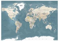 Planete Discount Papier peint intissé panoramique carte du monde vintage world map 200x140 cm- Papier Peint Panoramique