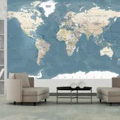 Planete Discount Papier peint intissé panoramique carte du monde vintage world map 200x140 cm- Papier Peint Panoramique