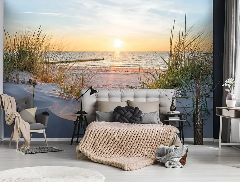Wallarena Papier Peint Intissé Panoramique Mer Plage Paysage Nature 300x210 cm - Colle Inclus - Chambre et Salon - Papier Peint 3D- Papier Peint Panoramique